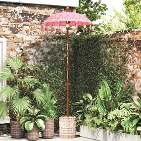vidaXL Parasol com Base Rosa e Marrom 250 cm Algodão e Madeira