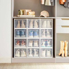Conjunto de 12 caixas para sapatos em Transparente + branco