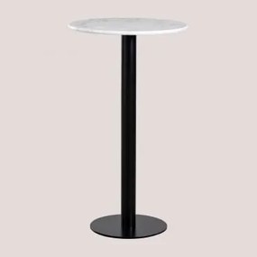 Mesa Alta De Bar Redonda Em Mármore (ø60 Cm) Rocher Branco & Preto - Sklum