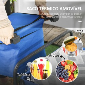 Carrinho de Transporte Dobrável com Bolsa Térmica Removível Capacidade 100 kg para Campismo Praia 113x57x77-100 cm Azul