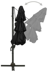 Guarda-sol de jardim 4 camadas c/ poste de alumínio 3x3 m preto