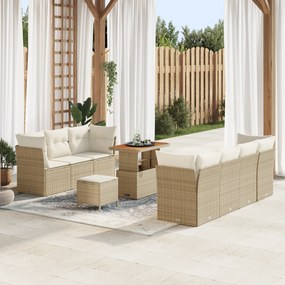 Conjunto de Sofá de Jardim com 10 Peças com Almofadas Bege Polirattan