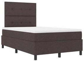 Cama com estrado e colchão, LED, castanho escuro, 120 x 200 cm, Tecido