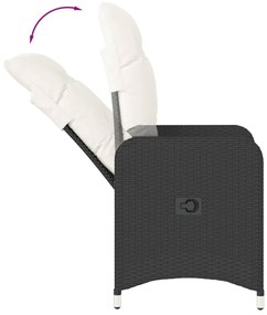 Cadeiras jardim reclináveis 2 pcs com mesa vime PE preto