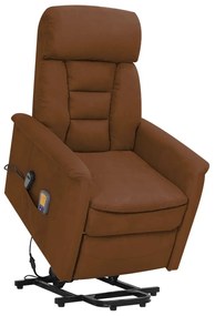 vidaXL Poltrona de massagens elevatória tecido de microfibra castanho