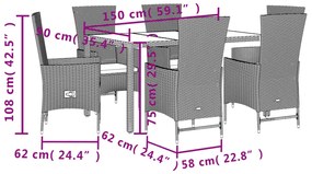 7 pcs conjunto de jantar p/ jardim com almofadões vime PE bege