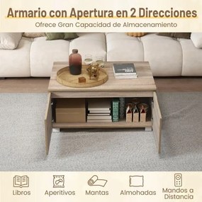 Mesa de centro rústica 80 x 60 x 37 cm baixa com arrumação com 4 portas e abertura em 2 direções castanha