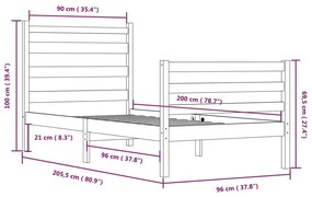 Estrutura de cama 90x200 cm madeira pinho maciço