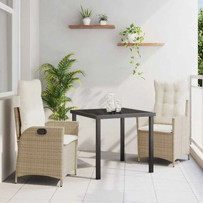 vidaXL Conjunto de Jantar de Jardim de 3 Peças com Almofadas Bege Vime Poliéster