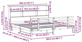 Cama com estante sem colchão 200x200 cm pinho maciço