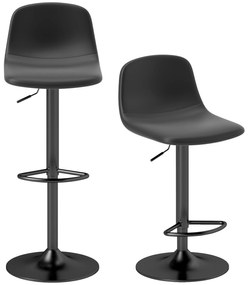 HOMCOM 2 Bancos de Bar Reguláveis em Altura 84-104 cm com Encosto e Apoio para os Pés Estofadas em PU Giratórias em 360° Preto