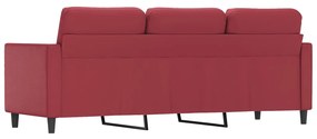 Sofá de 3 lugares 180 cm couro artificial vermelho tinto