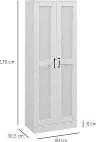 Armário arrumação 60 x 36,5 x 175 cm de 2 portas com 4 prateleiras, estilo contemporâneo, branco