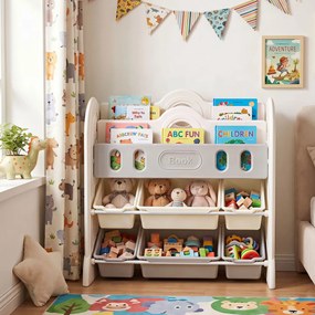 Estante Infantil para Livros e Brinquedos com Design de Astronauta, 85 x 41 x 84 cm, 6 Caixas Removíveis, Cinzento + Branco