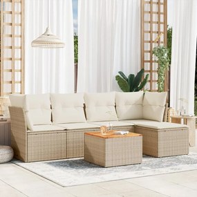6 pcs conjunto de sofás p/ jardim com almofadões vime PE bege