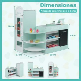 Supermercado infantil de Brincar de madeira 89 cm x 57 cm x 88 cm com caixa registradora Máquina POS Vending para crianças de 3 a 8 anos Verde