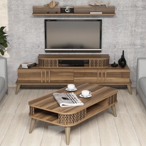 Conjunto de Mobiliário de Sala de Estar Eylül – Nogueira – TV: 168x51,