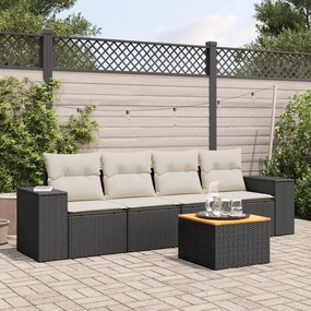 5 pcs conjunto sofás de jardim com almofadões vime PE preto