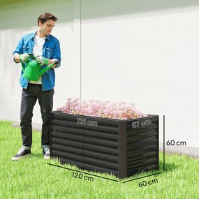 Conjunto de 2 floreiras 120 x 60 x 60 cm elevadas para hortas, com estrutura em aço galvanizado e fundo aberto, cinzento escuro