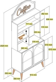 Armário de Cozinha/Sala "Caffè" - Creme e Nogueira - 81.3x201x35cm - D