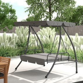 Baloiço de jardim conversível de 3 lugares, com inclinação do teto ajustável, colchão de 2 x 1,25 x 1,7 m, estrutura metálica, poliéster cinzento clar
