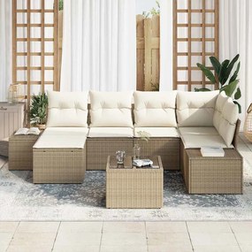 Sofá de Jardim de 7 Peças com Almofadas em Rattan Sintético Marrom