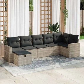 7 pcs conj. sofás jardim com almofadões vime PE cinzento-claro