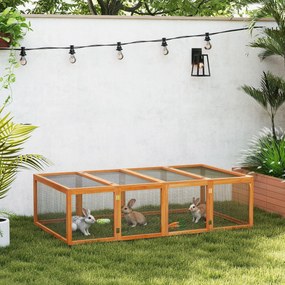 Gaiola para coelhos para interior e exterior 181 x 100  x 48  cm, com 2 portas superiores, em madeira maciça castanha