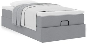 Estrutura cama otomana colchão 100x200 cm tecido cinzento claro
