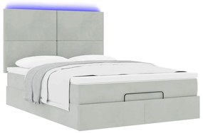 Estrutura cama otomana colchões 140x200cm veludo cinzento claro