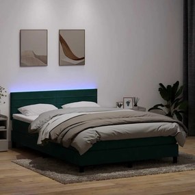 vidaXL Cama box spring c/ colchão e LED 160x220 cm veludo verde-escuro