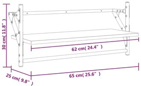 Prateleiras de parede c/ barras 2pcs 65x25x30cm carvalho fumado