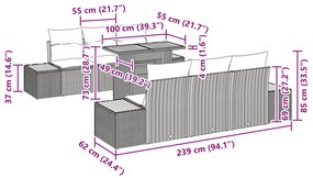 Conjunto de Jantar de Jardim 7 Peças com Almofadas Bege em Rattan Sint