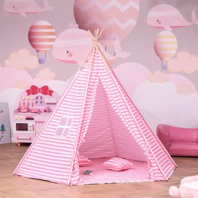 HOMCOM Tenda Infantil tipi infantil estilo indiano com janela para cobrir o piso e 2 almofadas Bolsa de transporte 200x200x170 cm Rosa
