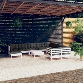 11 pcs conjunto lounge de jardim c/ almofadões pinho branco