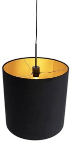 Candeeiro de suspensão com cúpula de veludo preto com 40 cm dourado - Combi Clássico / Antigo