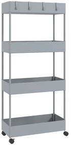 HOMCOM Carrinho Auxiliar com Rodas Carrinho de Armazenamento com 4 Cestas e 4 Ganchos Amovíveis 40x19x90 cm Cinza | Aosom Portugal