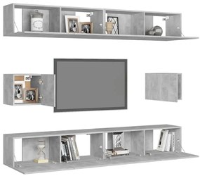 6 pcs conjunto de móveis de TV derivados madeira cinza cimento
