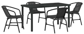 Conjunto de Jantar para Jardim com 5 Peças em Rattan Sintético Preto