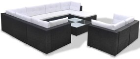 10 pcs conjunto lounge de jardim c/ almofadões vime PE preto