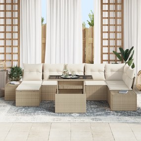 Conjunto de Sofás de Jardim de 8 Peças com Almofadas Bege em Rattan Si