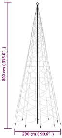 Árvore de Natal com espigão 3000 luzes LED 800 cm branco quente