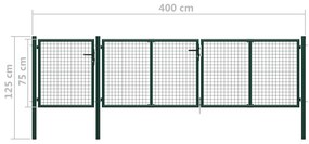 Portão de jardim 400x75 cm aço verde