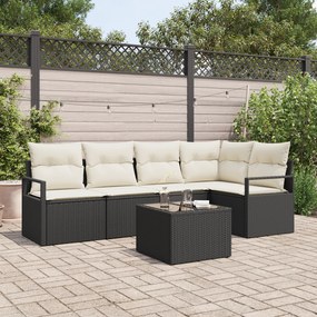 Conjunto de Sofá de Jardim de 5 Peças com Almofadas Rattan Poliéster M
