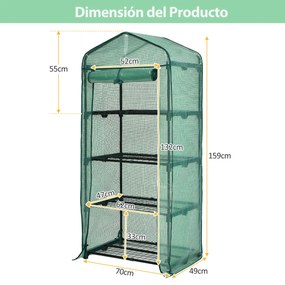 Estufa de jardim com 4 prateleiras, cobertura de PVC e estrutura metálica Mini estufa para jardinagem 70 x 49 x 159 cm verde