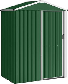 Outsunny Caseta de Jardim em Aço 1,1 m² com Porta Deslizante Trancável, 136x87x179 cm, Verde | Aosom Portugal
