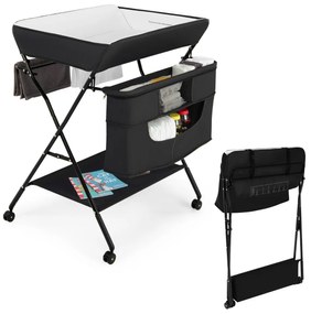Mesa muda-fraldas com rodas 4 em 1 Altura do berço Ajustável em 3 níveis Mesa muda-fraldas 81 x 70 x 106-5 cm Preto