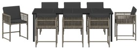 Conjunto de Jantar de 9 Peças com Almofadas Cinza em Rattan Poliéster