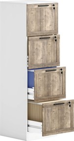 HOMCOM Bloco de Gavetas de Escritório com 4 Gavetas Fecho e 2 Chaves e Barras para Pendurar A4 Carta 39,4x40x129 cm Branco e Madeira | Aosom Portugal