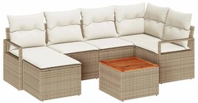Sofá de Jardim 7 Peças com Almofadas Beige e Creme
